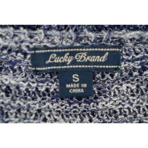 Lucky Brand Women Knit Top Small Blue White Long Sleeve Lightweight Round Neck - Picture 3 of 8
